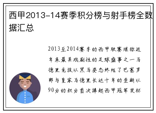 西甲2013-14赛季积分榜与射手榜全数据汇总